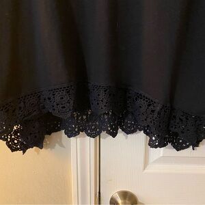 Long Sleeve Navy Knit Top Lace Hem Plus Size